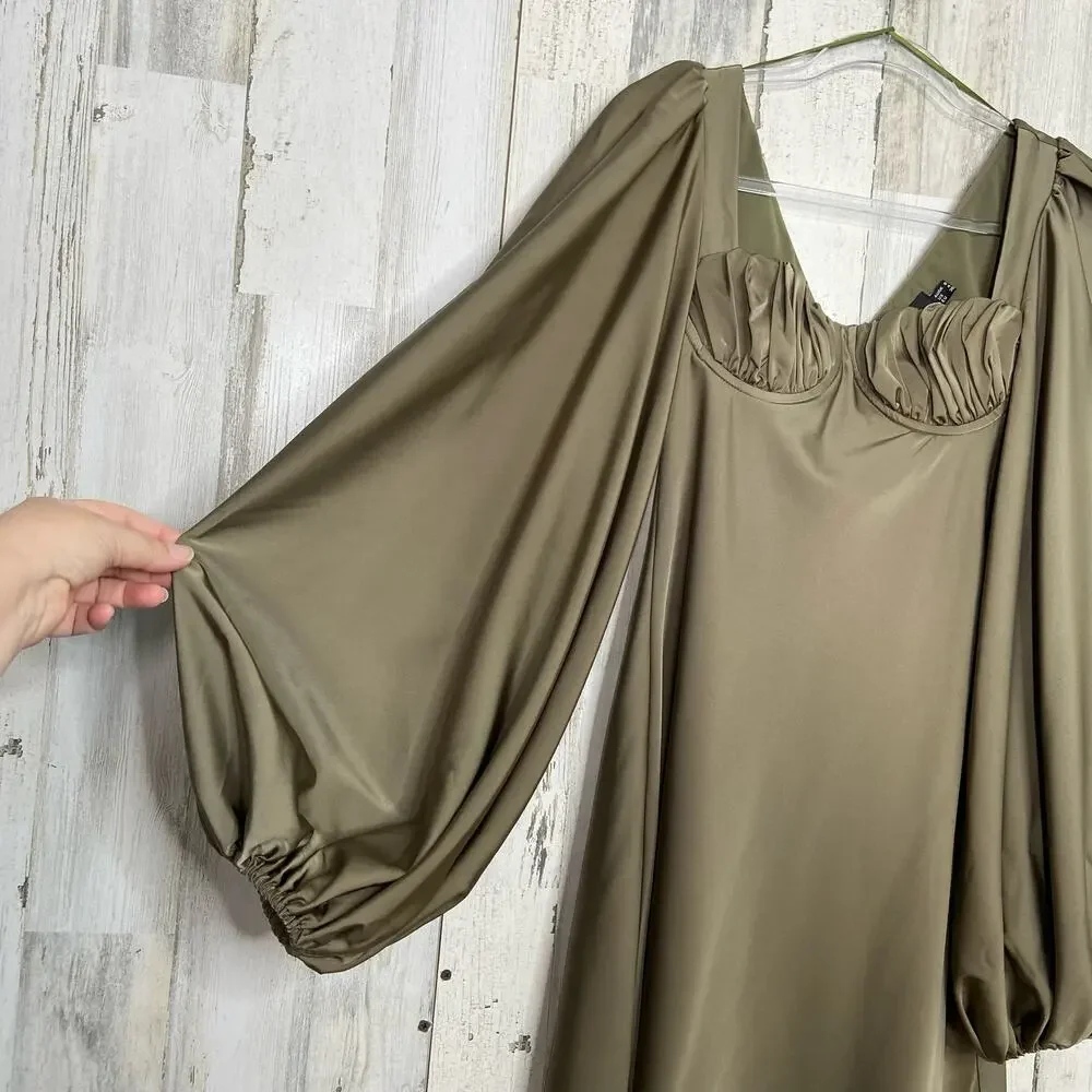 Jagger & Stone The Liv Dress Olive Green Satin Bustier Mini Boho Party Size 4 - Picture 4 of 15